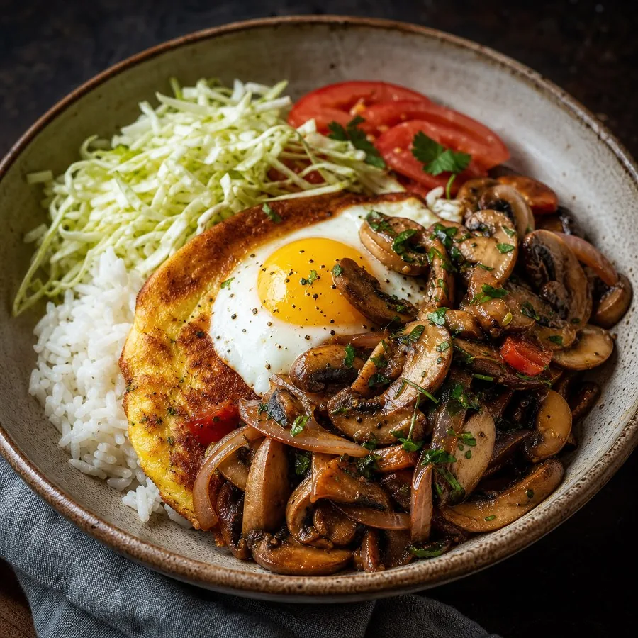Bolivian Silpancho Mushroom Bowls, finished dinner