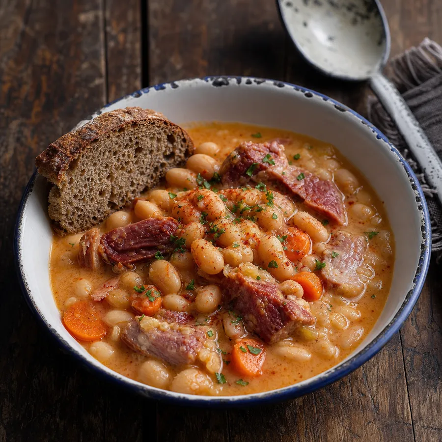 White bean stew with smoked turkey, carrots and paprika