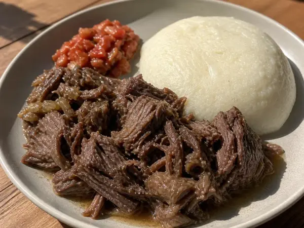 Botswanan Seswaa Beef with pap and tomato relish