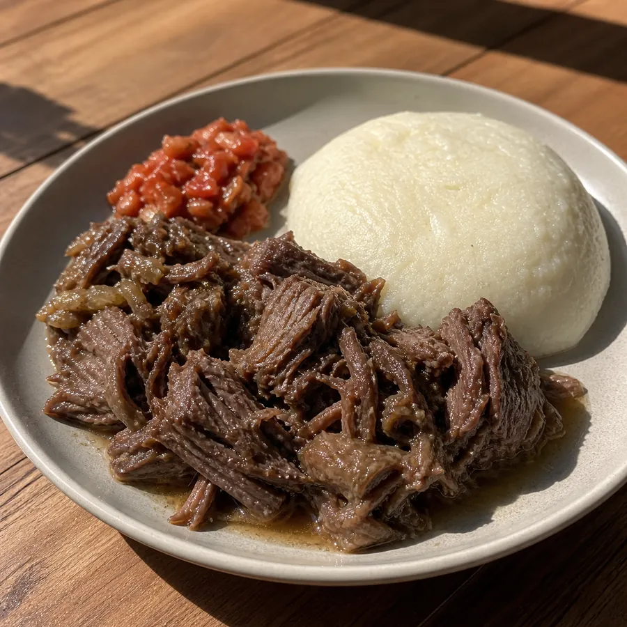 Botswanan Seswaa Beef with pap and tomato relish