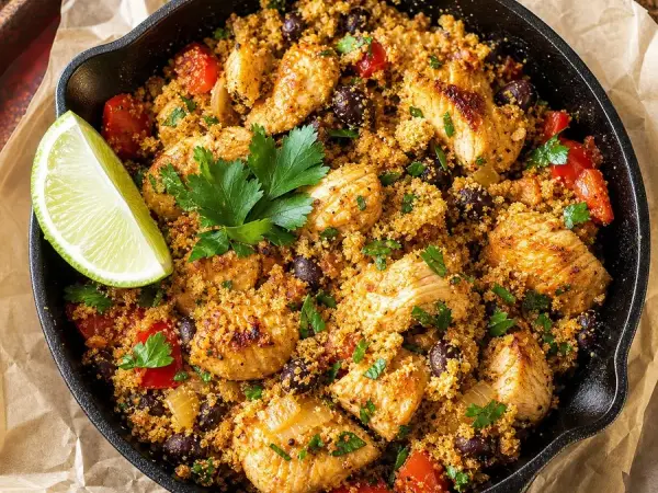 Brazilian Farofa Chicken Skillet, finished dish