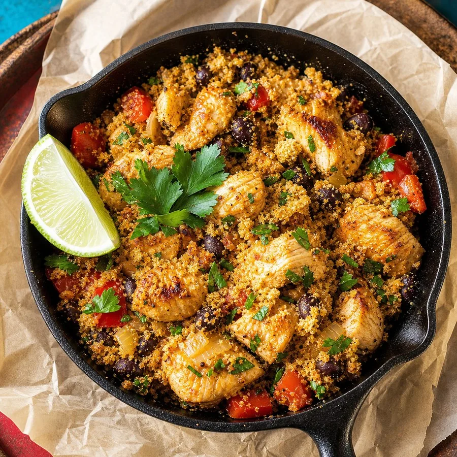 Brazilian Farofa Chicken Skillet, finished dish