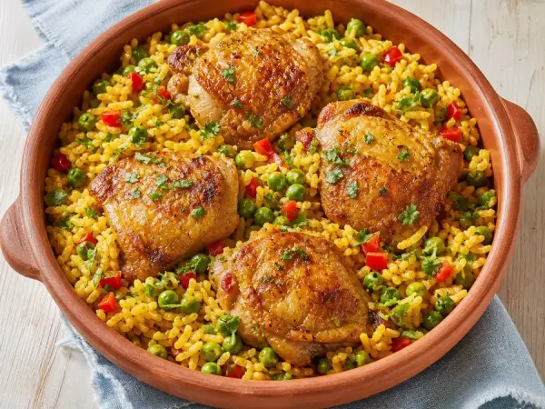 Brazilian Galinhada Chicken Rice, finished dish