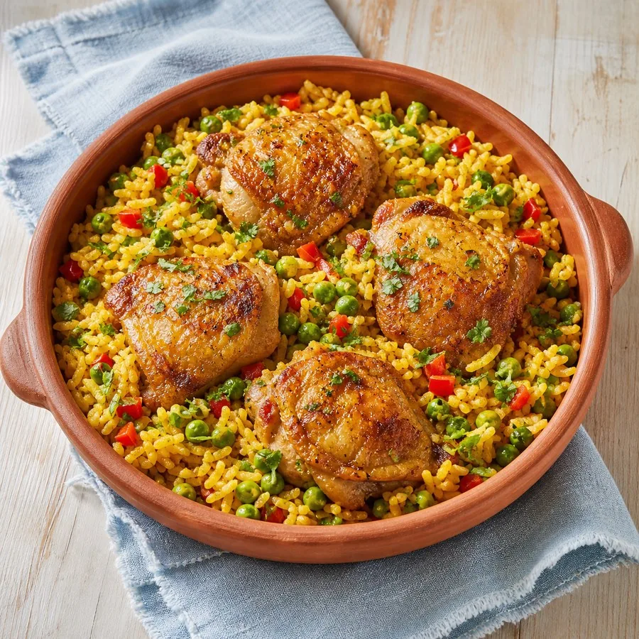 Brazilian Galinhada Chicken Rice, finished dish