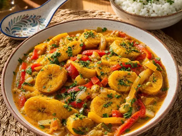 Brazilian Moqueca de Banana with Coconut Rice, finished dinner