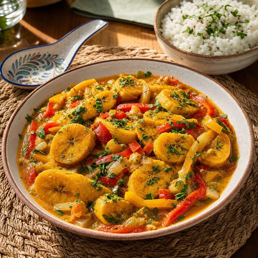 Brazilian Moqueca de Banana with Coconut Rice, finished dinner