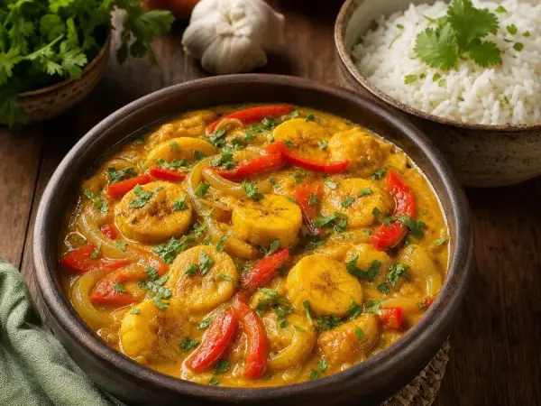 Brazilian Moqueca de Banana with Rice, finished dish