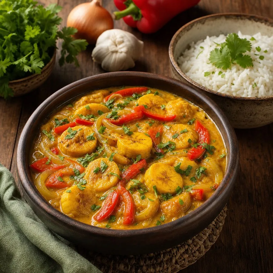 Brazilian Moqueca de Banana with Rice, finished dish