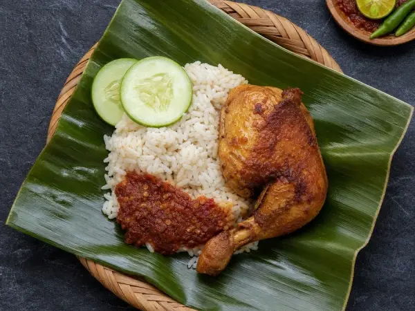 Bruneian Nasi Katok Chicken Rice, original finished dish food photograph