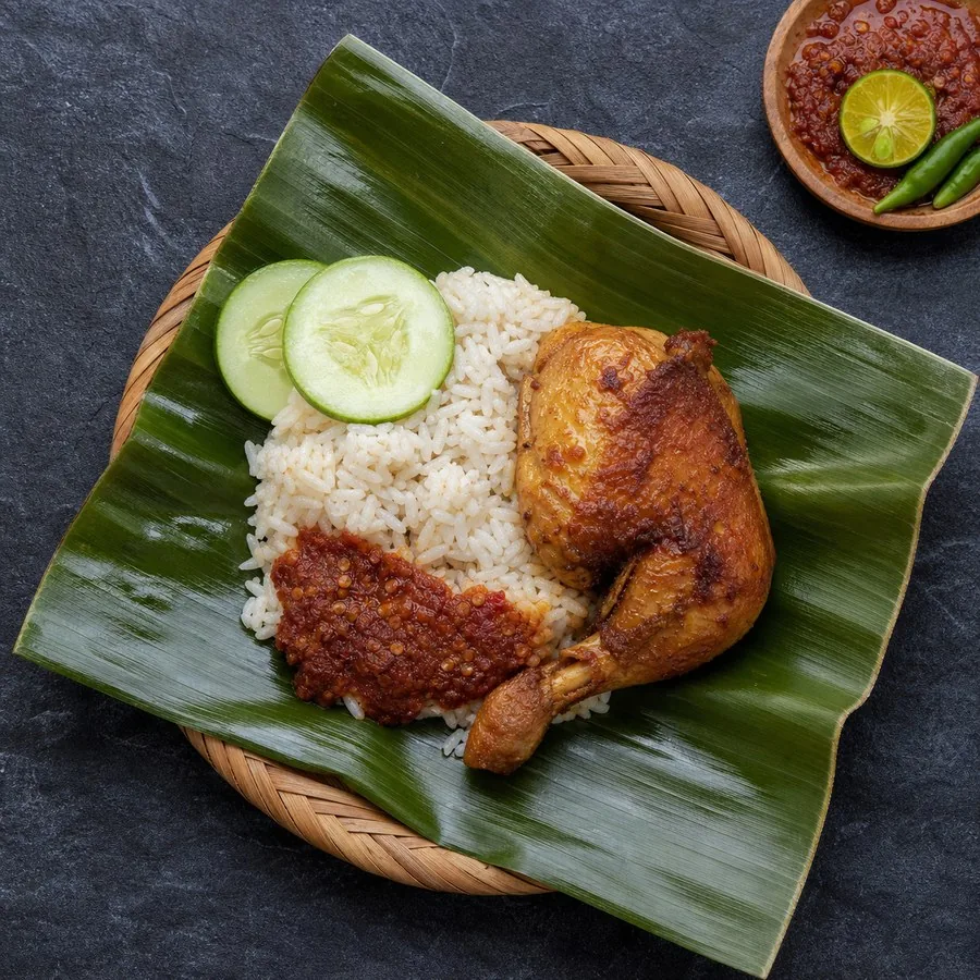 Bruneian Nasi Katok Chicken Rice, original finished dish food photograph