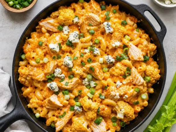 Buffalo Chicken Cauliflower Mac Skillet, finished dish