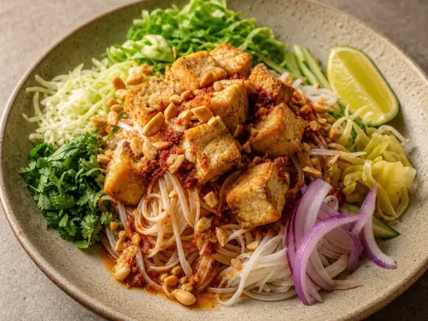 Burmese Shan Tofu Noodle Salad, original finished dish food photograph
