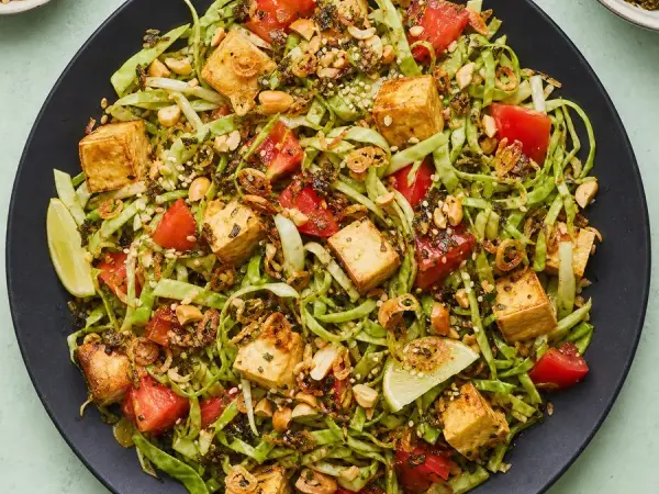 Burmese Tea Leaf-Inspired Cabbage Tofu Salad, finished dish
