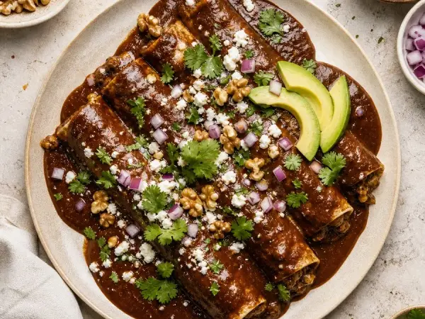 California Walnut Mole Enchiladas, finished dish