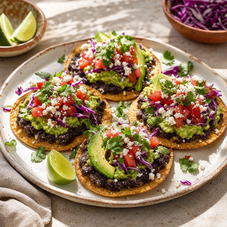 Californian Avocado and Black Bean Tostadas, finished dish