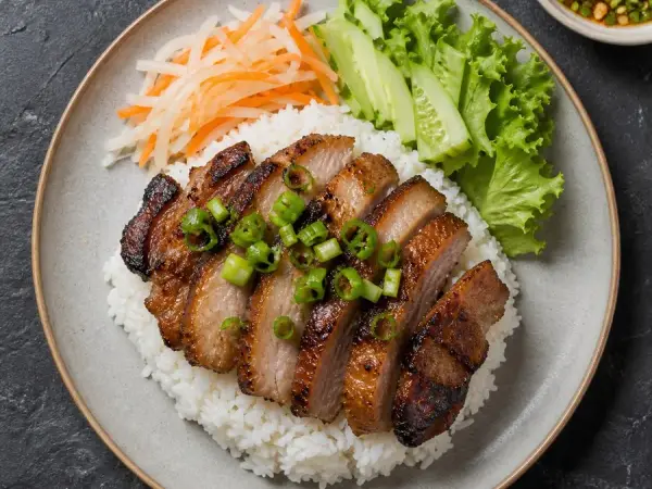 Cambodian Bai Sach Chrouk Pork Rice, original finished dish food photograph