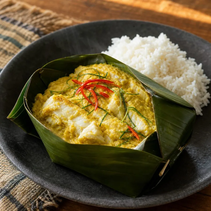 Cambodian Fish Amok-Inspired Coconut Curry, finished dish