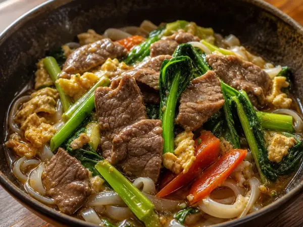 Cambodian Lort Cha Beef Rice Noodles, original finished dish food photograph