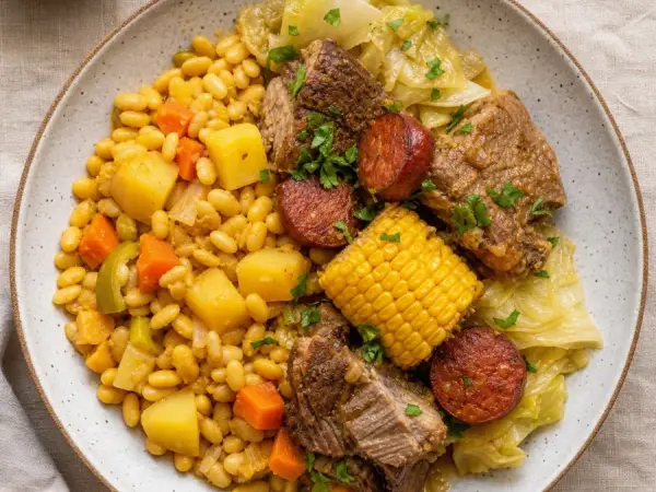 Cape Verdean Cachupa Quick Skillet, plated as a finished dinner