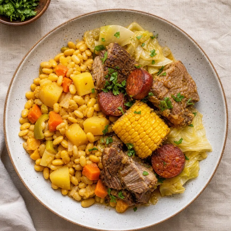 Cape Verdean Cachupa Quick Skillet, plated as a finished dinner