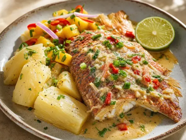 Cayman Coconut Snapper with Cassava, finished dish