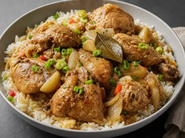 Chamorro Estufao Chicken with Rice, finished dinner