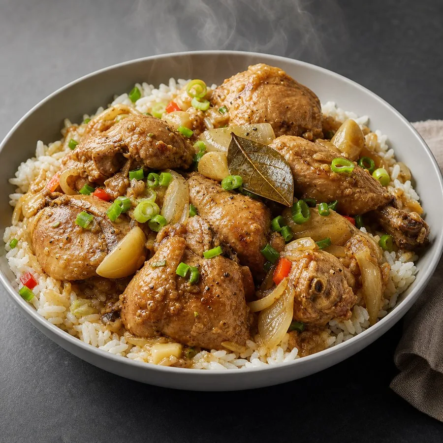 Chamorro Estufao Chicken with Rice, finished dinner