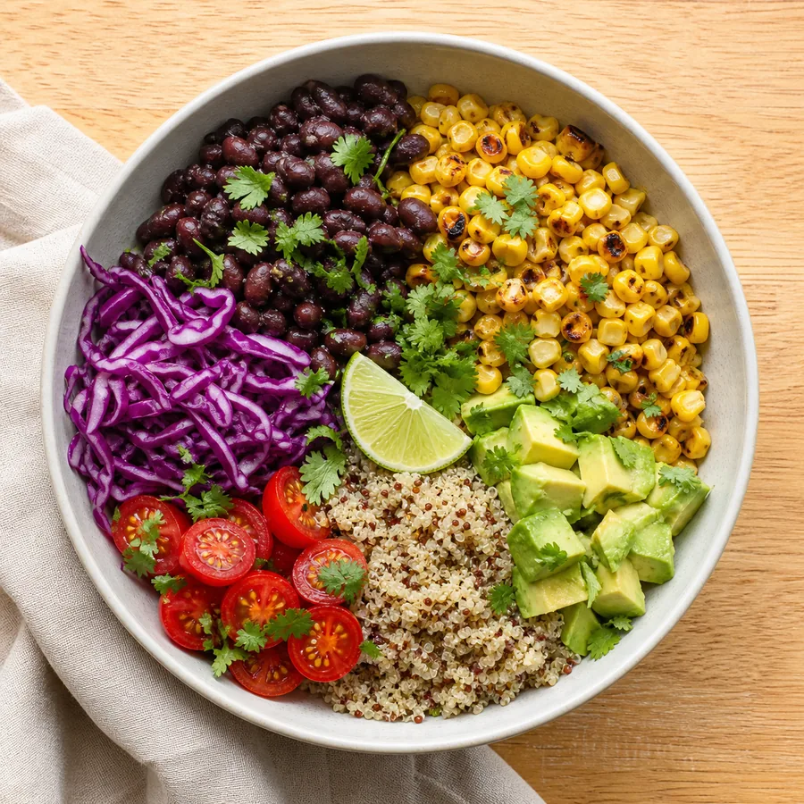 Chechen Garden Inspired Warm Bean Grain Bowls, finished dish