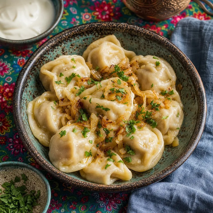 Chechen Zhizhig Galnash-Inspired Chicken Dumplings, finished dish