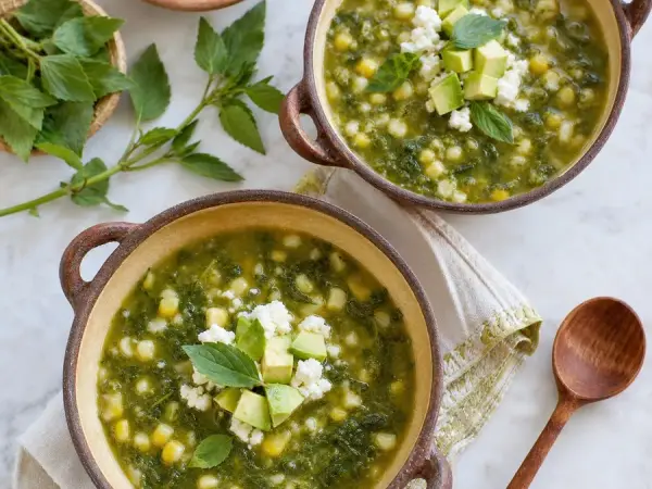 Chiapas Chipilin Corn Soup, finished dish