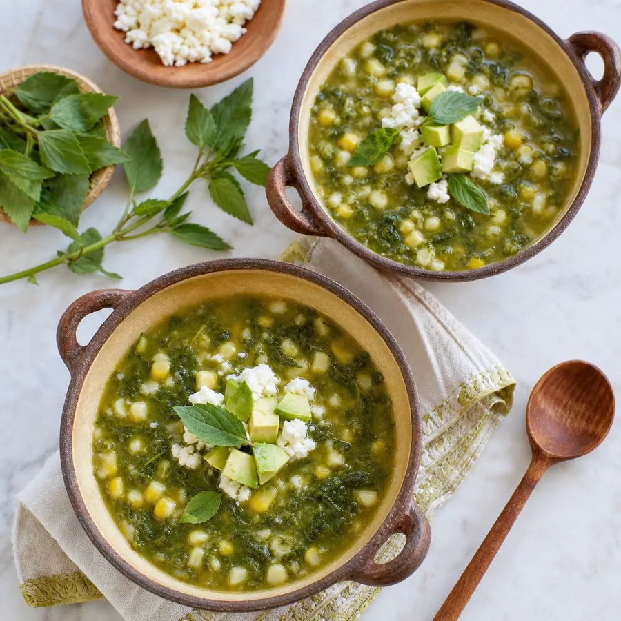 Chiapas Chipilin Corn Soup, finished dish