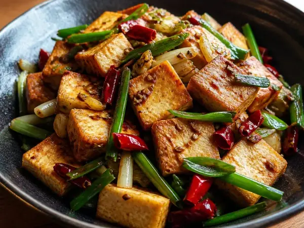 Chinese Hunan Cumin Tofu Stir-Fry, original finished dish food photograph