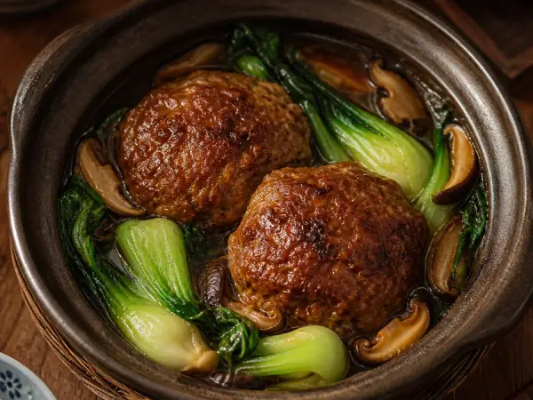 Chinese Lion's Head Meatballs with Bok Choy, finished dish