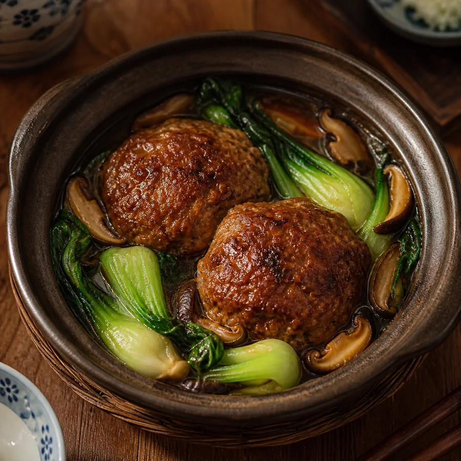 Chinese Lion's Head Meatballs with Bok Choy, finished dish