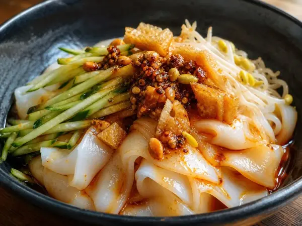 Chinese Shaanxi Liangpi Chilled Noodles, original finished dish food photograph