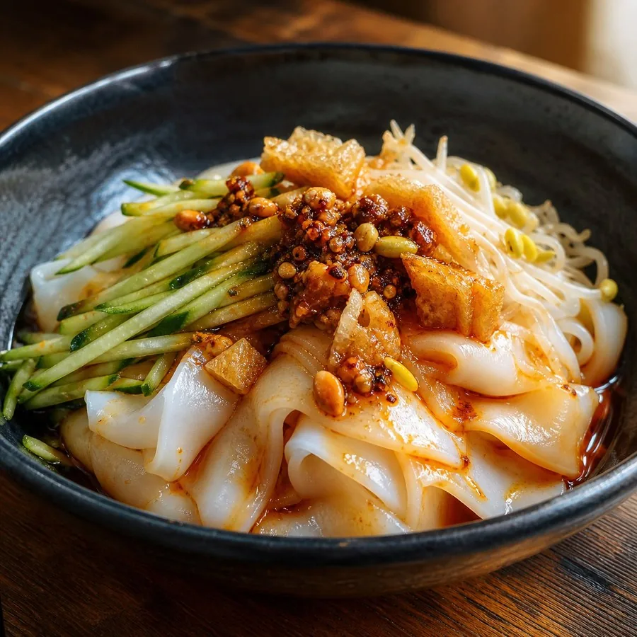 Chinese Shaanxi Liangpi Chilled Noodles, original finished dish food photograph