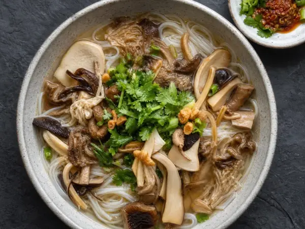 Chinese Yunnan Mushroom Rice Noodles, original finished dish food photograph