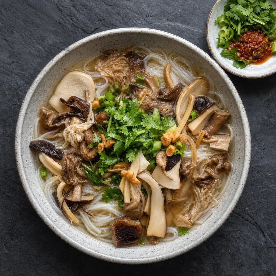 Chinese Yunnan Mushroom Rice Noodles, original finished dish food photograph