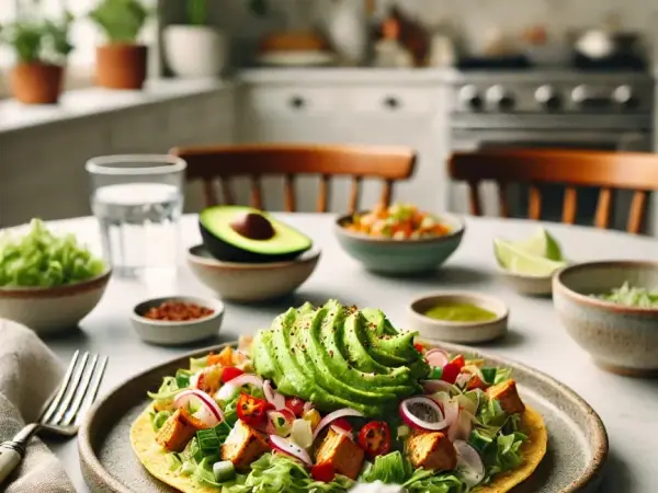 Chipotle Lime Chicken Tostadas with Avocado Crema, finished dish