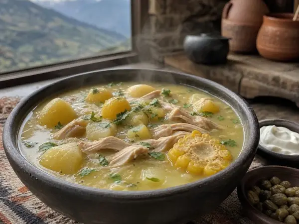 Colombian Ajiaco-Inspired Chicken Potato Soup, finished dish