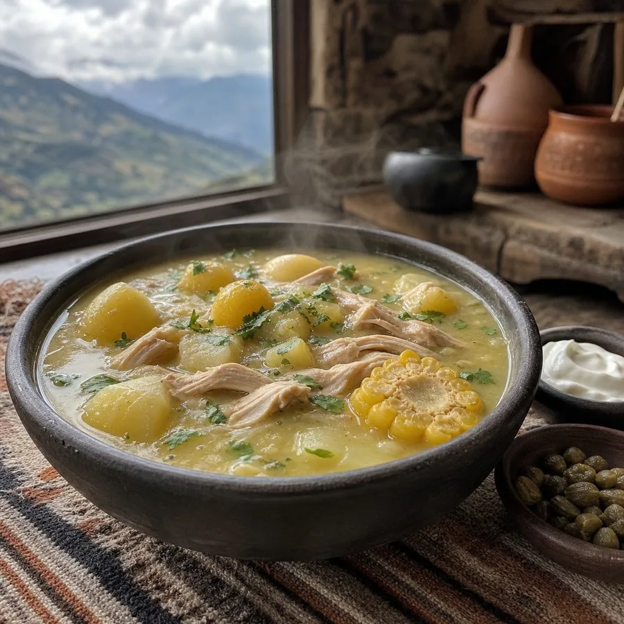 Colombian Ajiaco-Inspired Chicken Potato Soup, finished dish