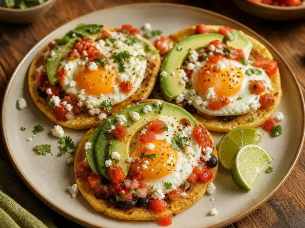 Colombian Arepa de Huevo-Inspired Egg Tostadas, finished dish