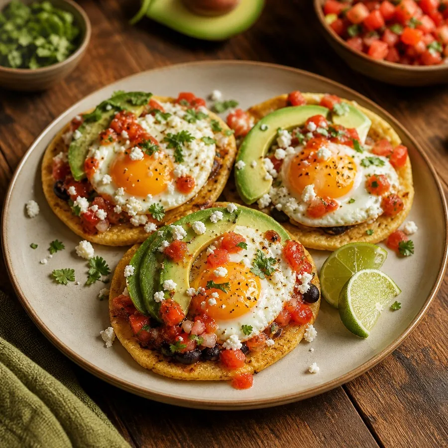 Colombian Arepa de Huevo-Inspired Egg Tostadas, finished dish