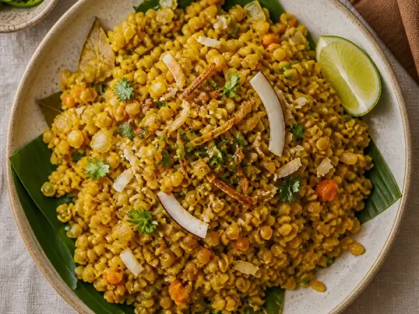 Comorian Coconut Lentil Pilaf, plated as a finished dinner
