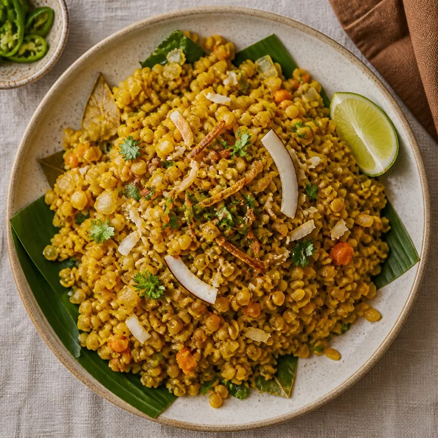 Comorian Coconut Lentil Pilaf, plated as a finished dinner