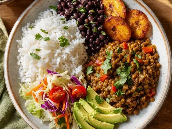 Costa Rican Casado Lentil Plates, finished dish