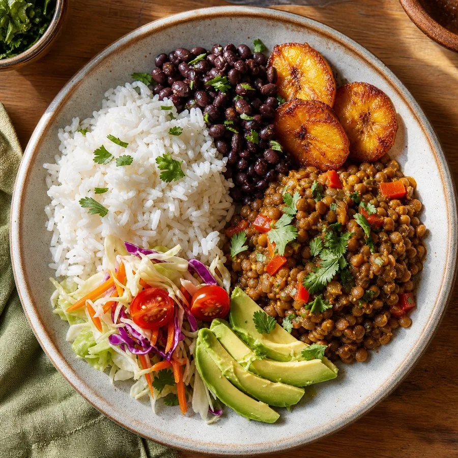Costa Rican Casado Lentil Plates, finished dish