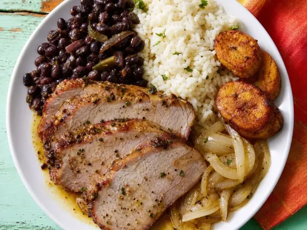 Cuban Mojo Pork with Black Beans, finished dish