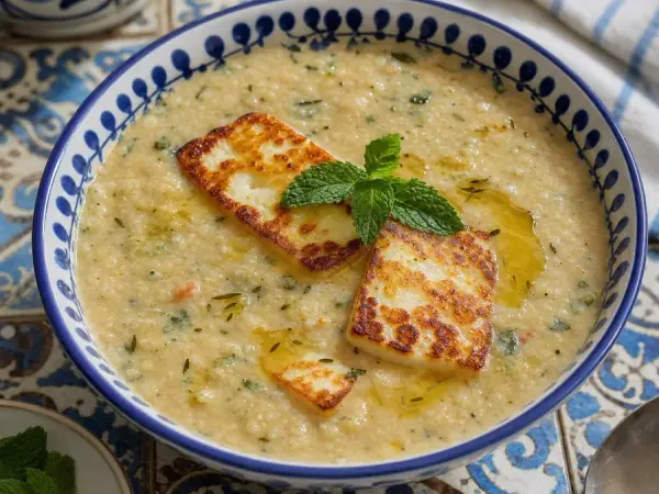 Cypriot Trachanas Halloumi Soup, finished dish