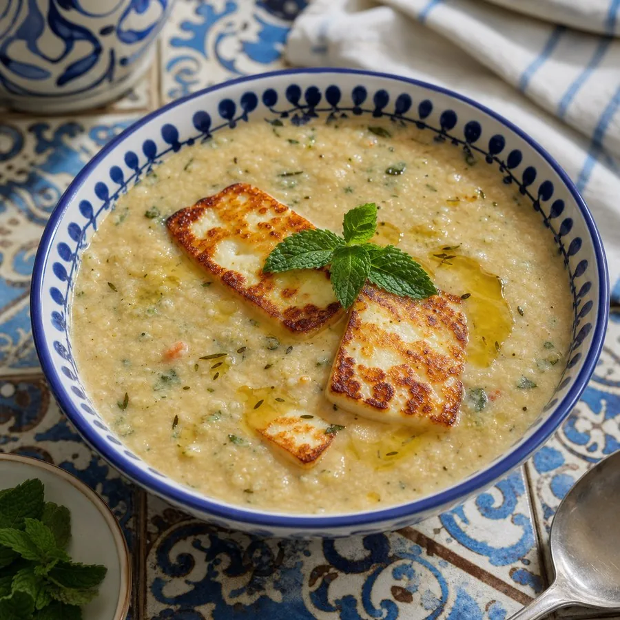 Cypriot Trachanas Halloumi Soup, finished dish